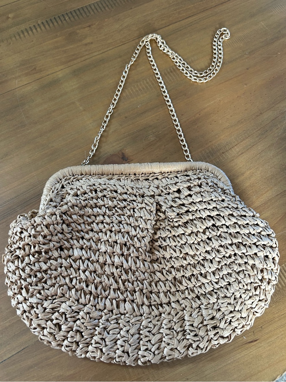 Boutique Neutral Woven Crossbody Bag with Silver Chain
